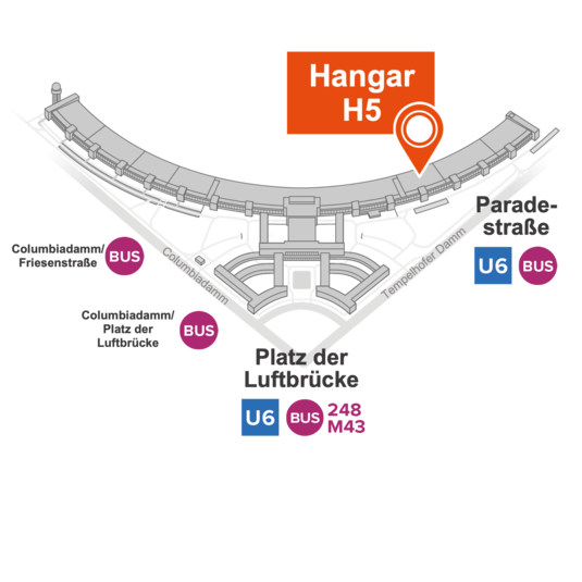 Anfahrtsskizze zum Hangar 5 am Flughafen Tempelhof