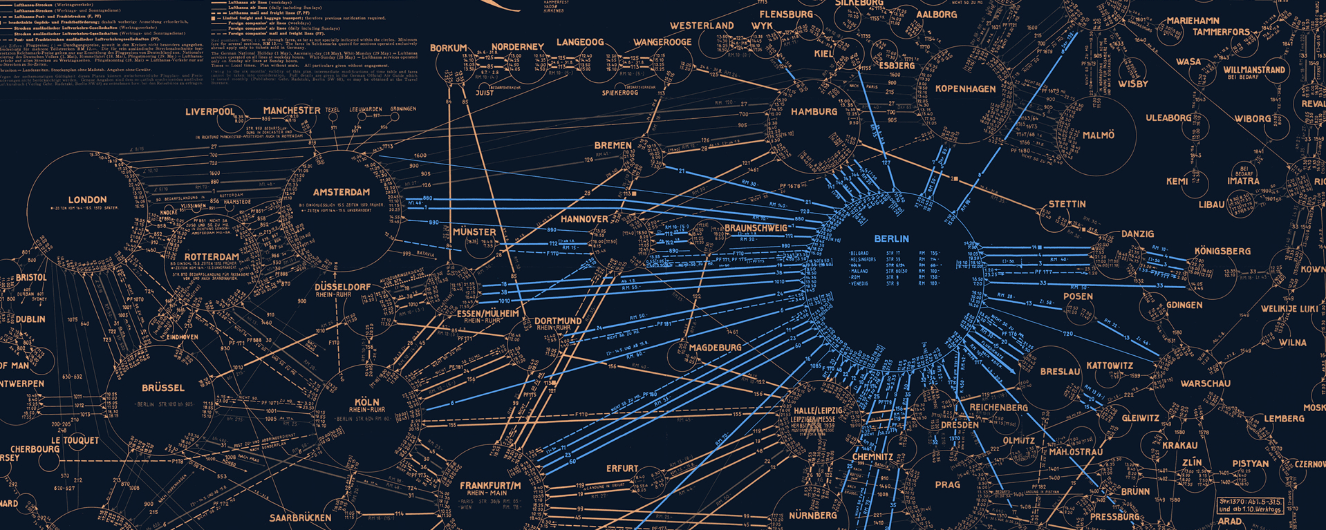 Grafik von einem Liniennetz in Blau- und Goldtönen 