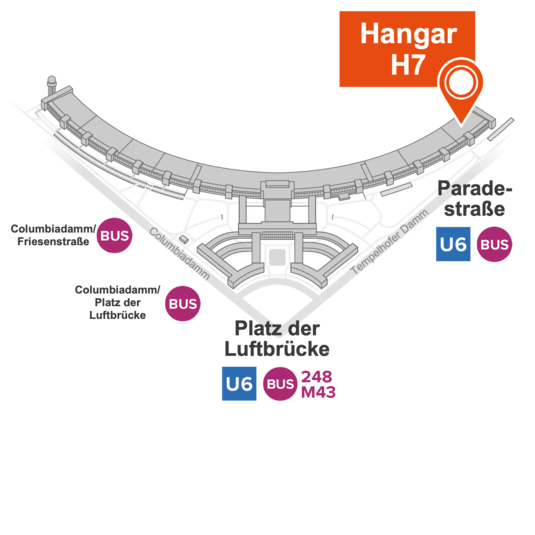 Anfahrtsskizze zum Hangar 7 am Flughafen Tempelhof