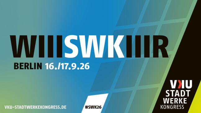 Grün-blaue Grafik des VKU Stadtwerkekongress 2026