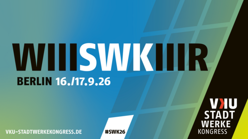 Grün-blaue Grafik des VKU Stadtwerkekongress 2026