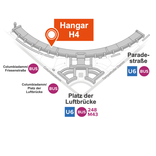 Anfahrtsskizze zum Hangar 4 am Flughafen Tempelhof