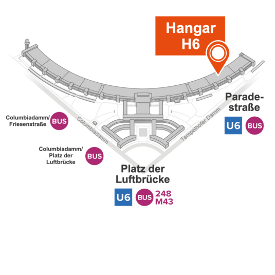 Anfahrtsskizze zum Hangar 6 am Flughafen Tempelhof