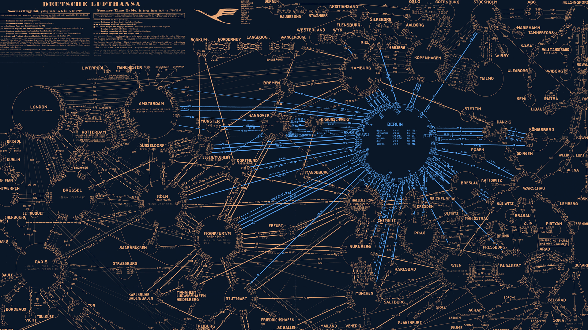 Grafik von einem Liniennetz in Blau- und Goldtönen 